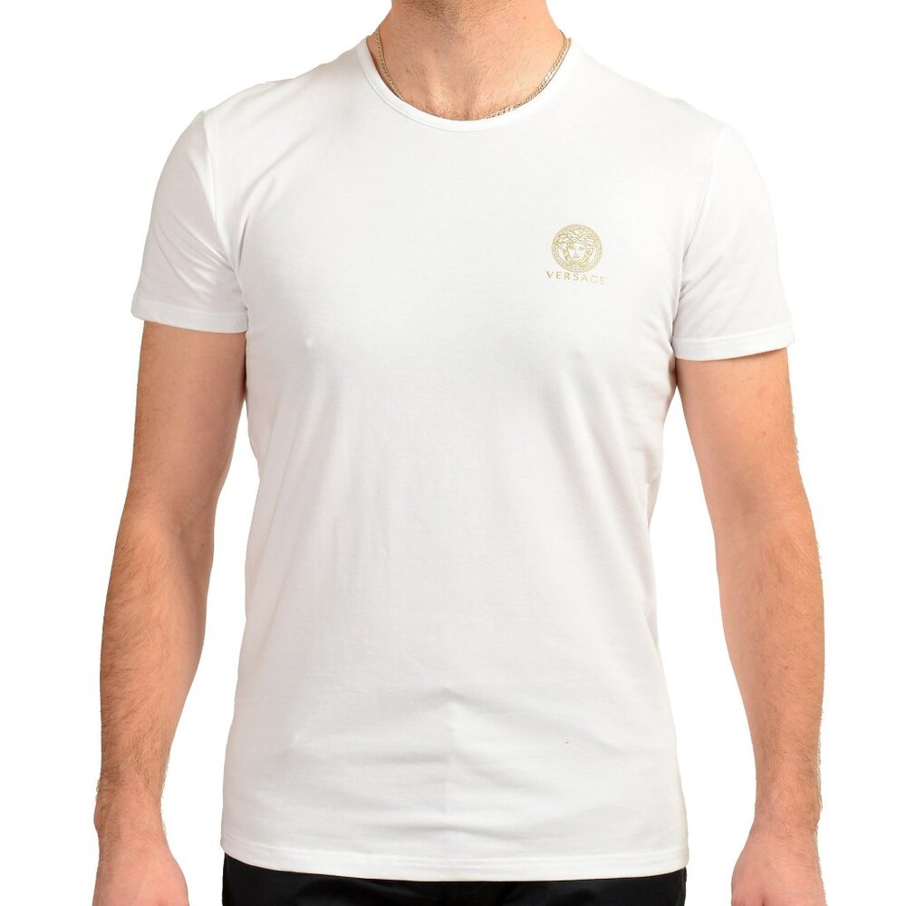 Versace Men's White Gold Medusa Print Crewneck T-Shirt Versace sz 5 US M IT 50